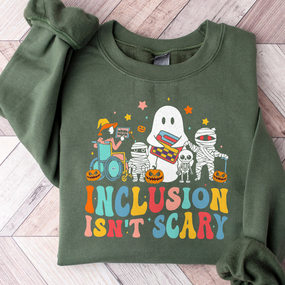 Inclusion Isn't Scary Png, SLP Halloween Png, Sped Teacher Png,Skeleton Ghost Cute Halloween Png, Halloween Sped Teacher,Inclusion Holiday PNG2309 01 2 NPN