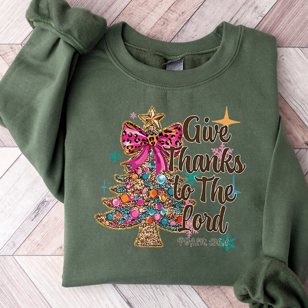 Give Thanks To The Lord Png, Glitter Christmas tree PNG, Thanksgiving Coquette Png, Christian winter Christmas, Jesus Cross,Dalmatian Dots S65 BAA