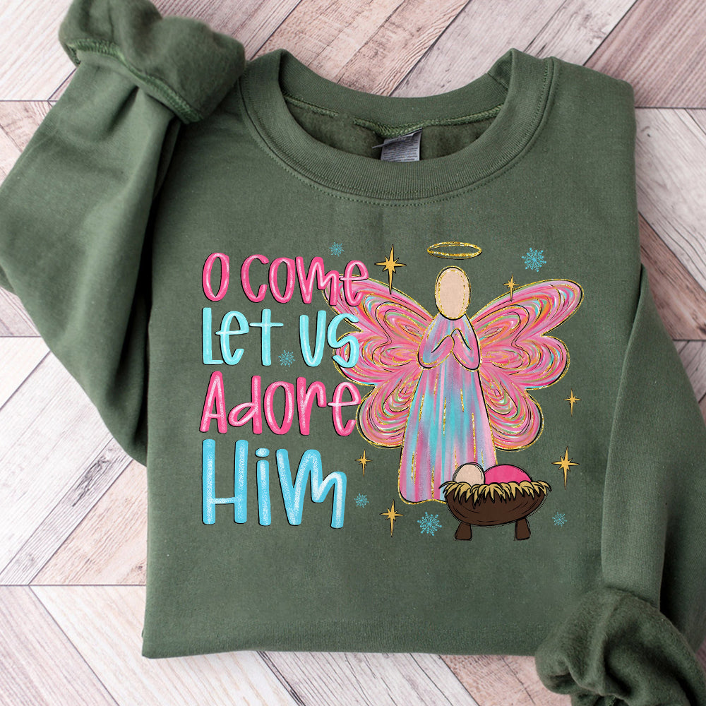 Oh Come Let Us Adore Him Png, Christmas Png, Glitter Angel God Png, Jesus Christmas Png, Bible Verse Png, Christian Christmas Png, Angel Png S89