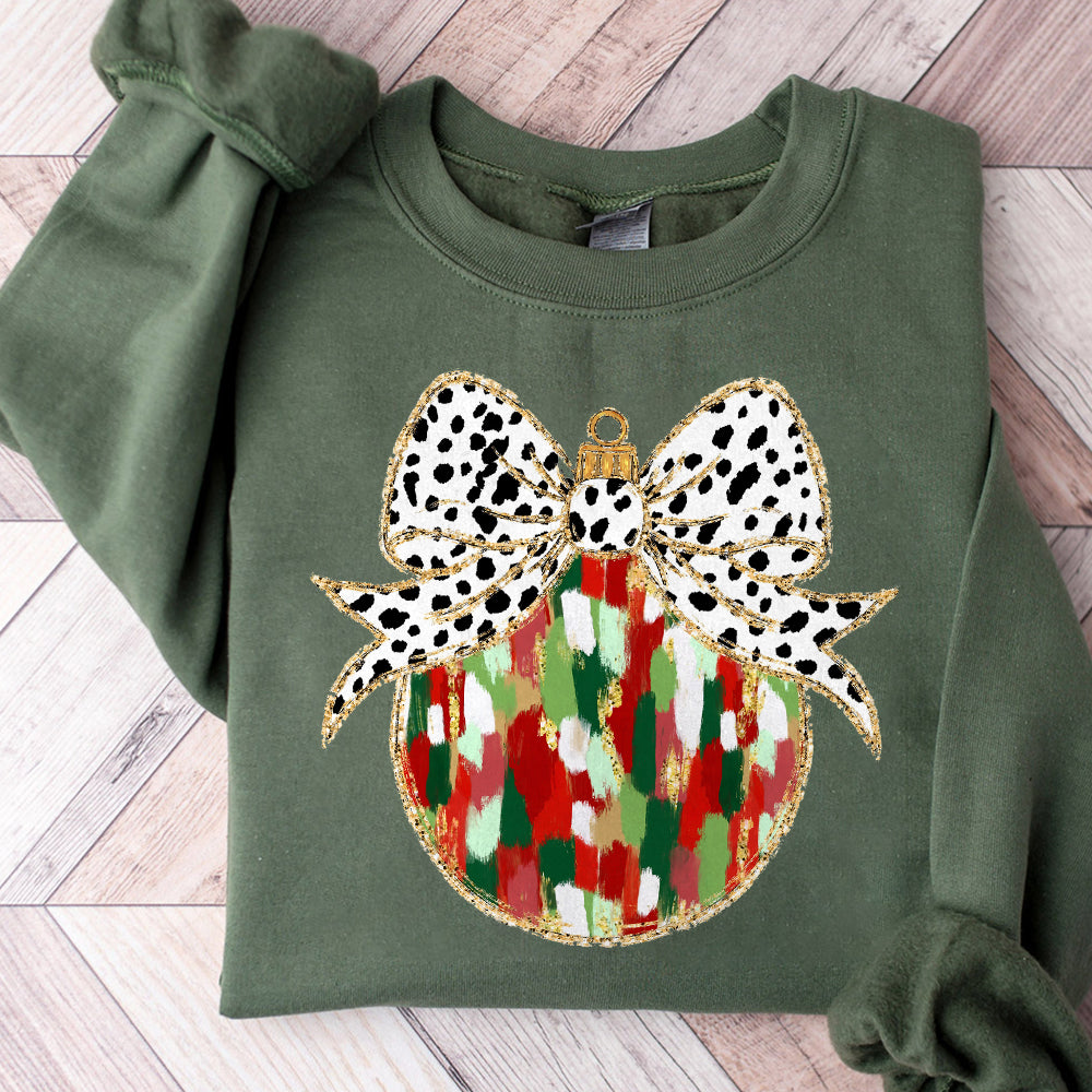 Red and green Coquette glitter Christmas ornament png Christmas design dtf Christmas girls winter png santa design bow acrylic brushstroke S103
