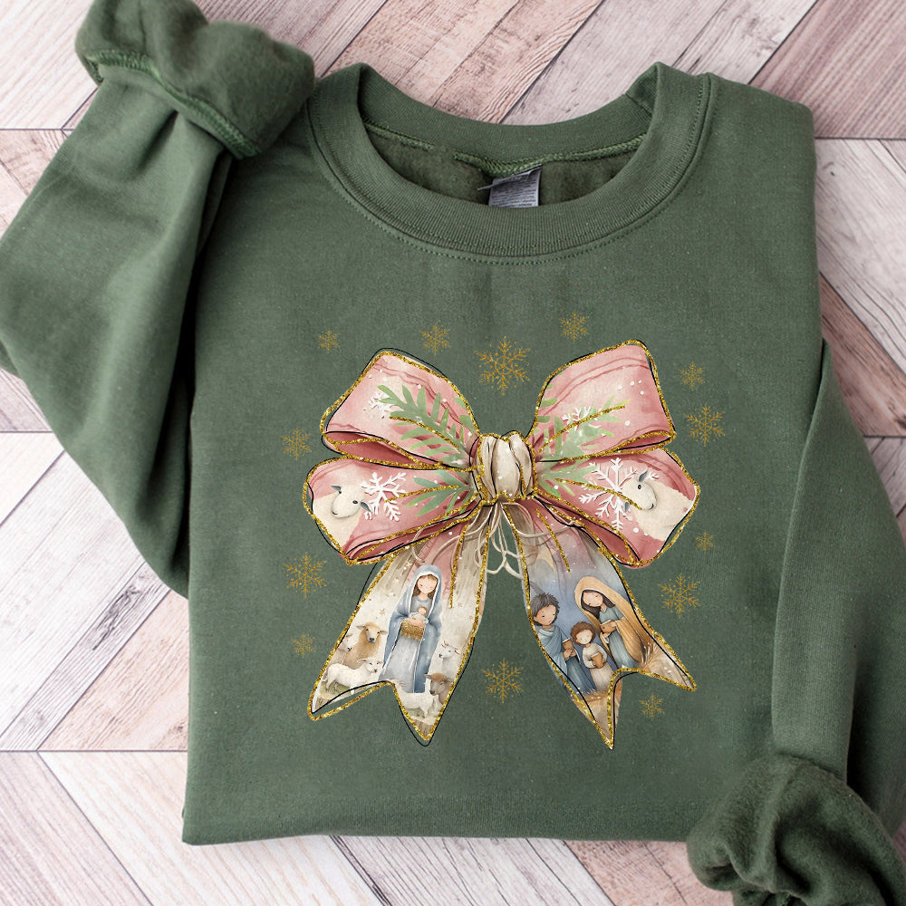 Jesus Christmas Coquette Bow Png, Christian Christmas Png, Nativity Scene Png, Baby Jesus Png, Bible Verse Png, Glitter, Pink Christmas Pn S137 SNA