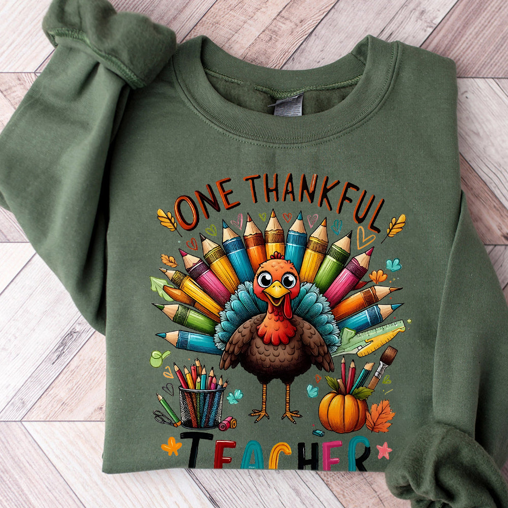 One Thankful Teacher Png, Teacher Thanksgiving Turkey Png, Cute Crayon Pencil Teacher Png, Thankful Teacher Png, Teacher Thanksgiving Png S238 091124