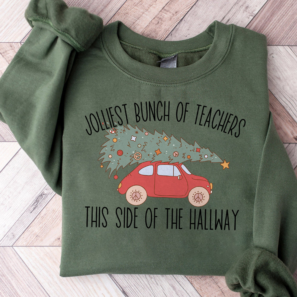 Jolliest Teachers This Side of the Hallway PNG  Retro Christmas Tree shirt design  Cute Christmas T-shirt Sublimation Digital Holiday gift S253 den 111124