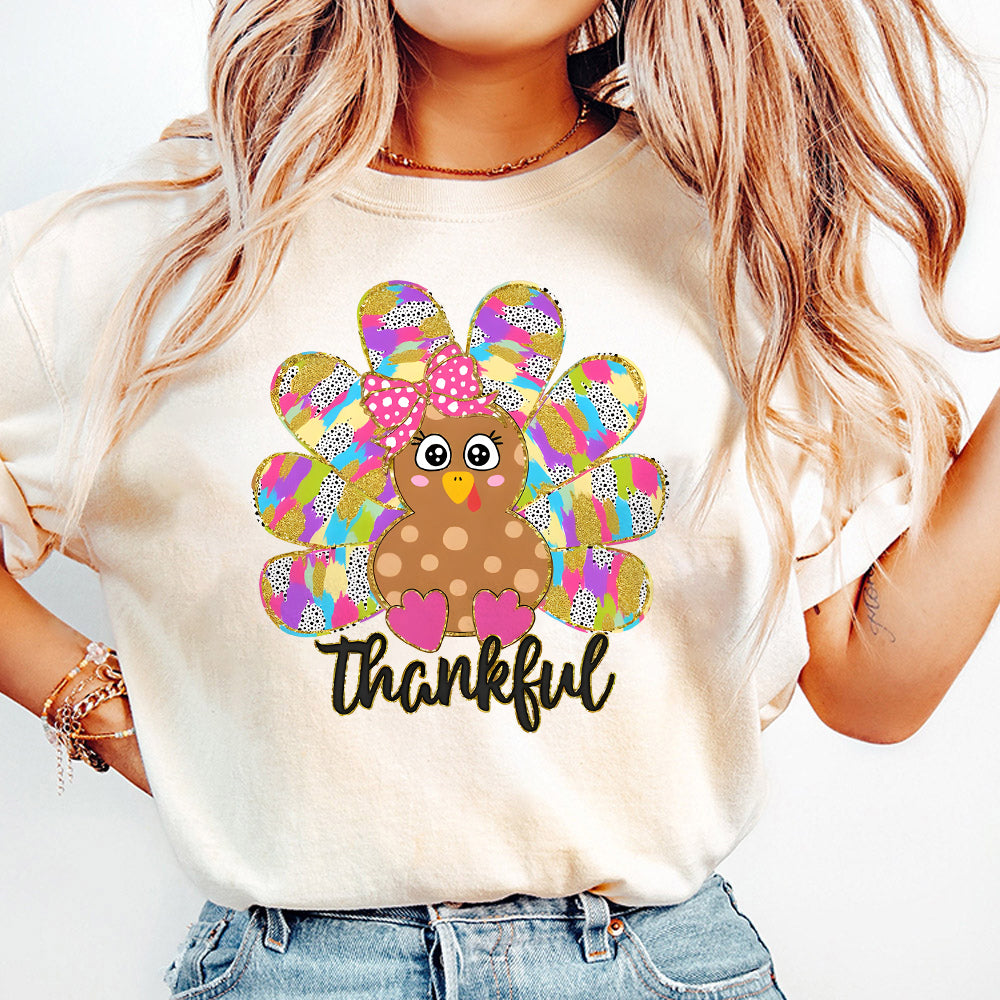 Colorful Coquette Turkey Png, Glitter Turkey Thanksgiving Png, Thankful Png, Dalmatian Dots Bow Fall Png, Hand Drawn, brushstroke PNG1510 05 NPN