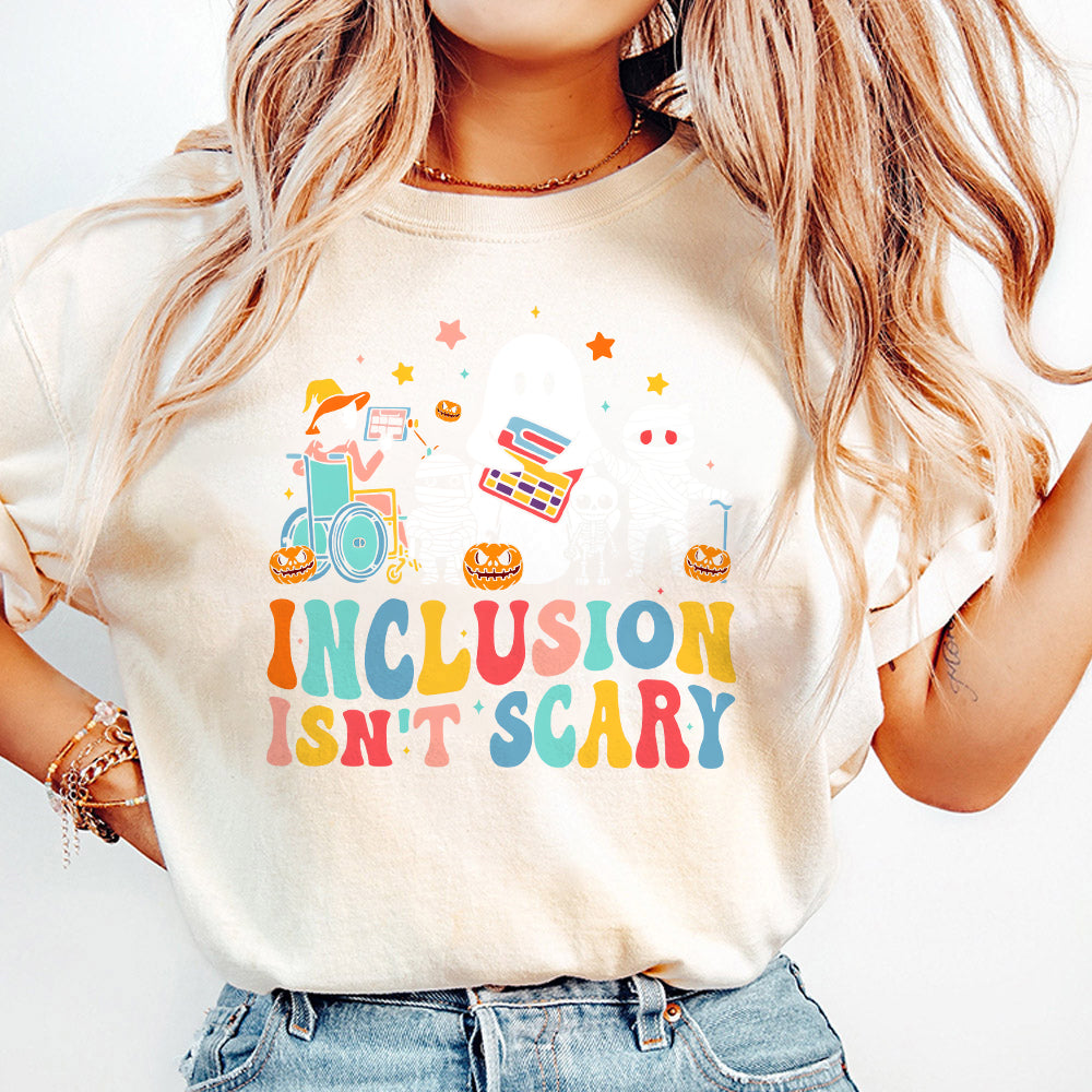 Inclusion Isn't Scary Png, SLP Halloween Png, Sped Teacher Png,Skeleton Ghost Cute Halloween Png, Halloween Sped Teacher,Inclusion Holiday PNG2309 01 2 NPN