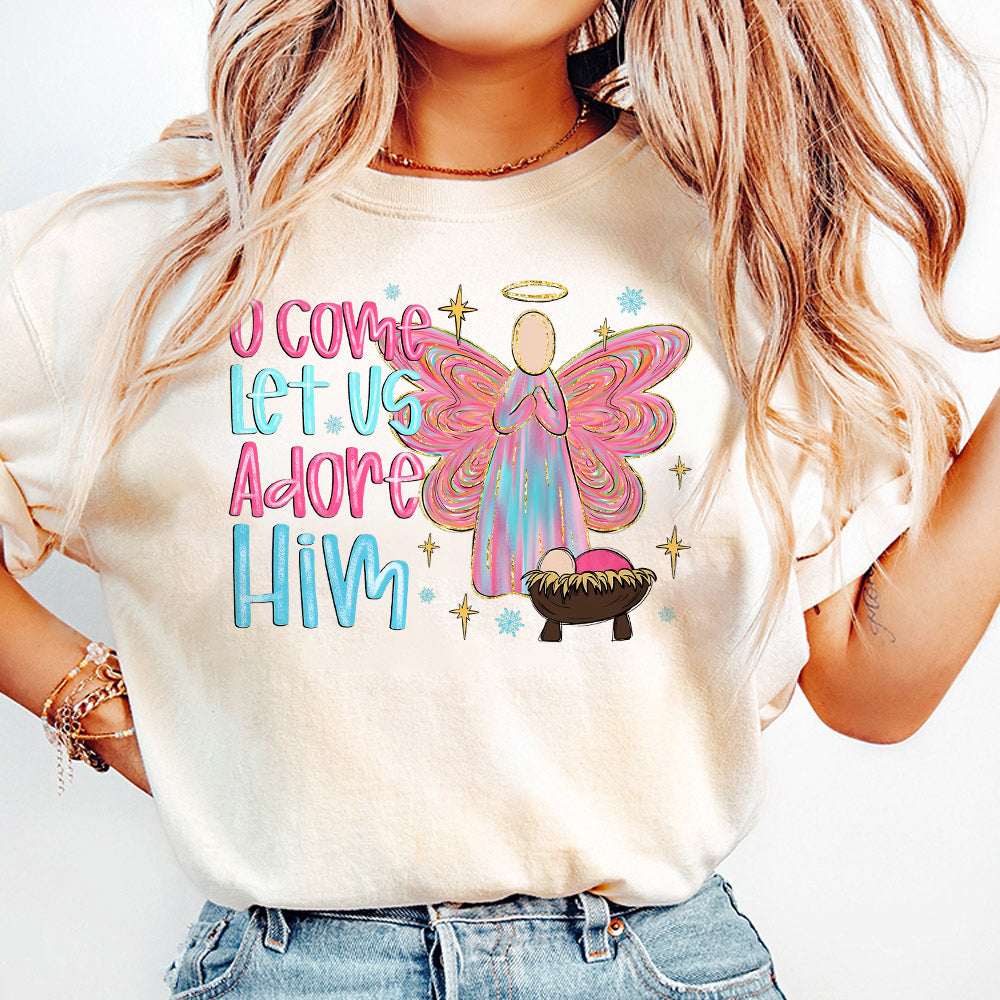 Oh Come Let Us Adore Him Png, Christmas Png, Glitter Angel God Png, Jesus Christmas Png, Bible Verse Png, Christian Christmas Png, Angel Png S89