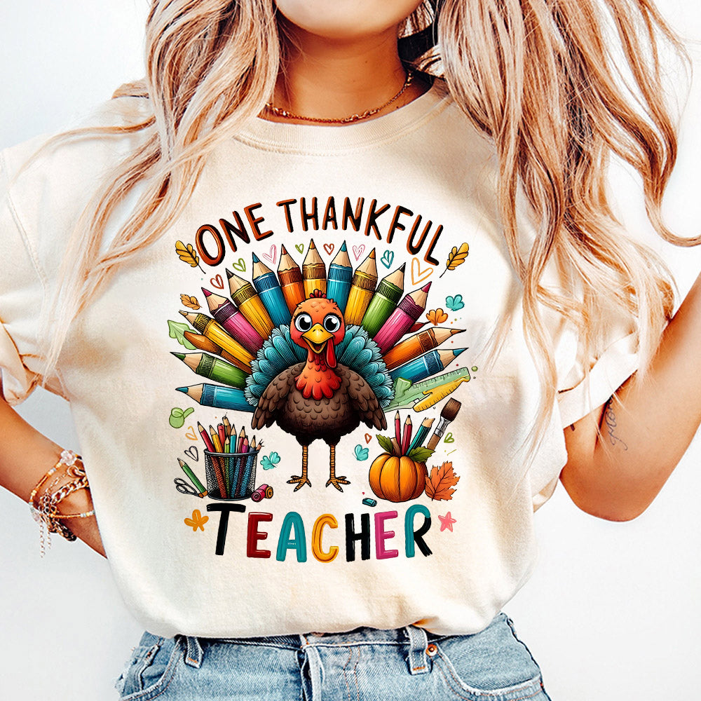 One Thankful Teacher Png, Teacher Thanksgiving Turkey Png, Cute Crayon Pencil Teacher Png, Thankful Teacher Png, Teacher Thanksgiving Png S238 091124