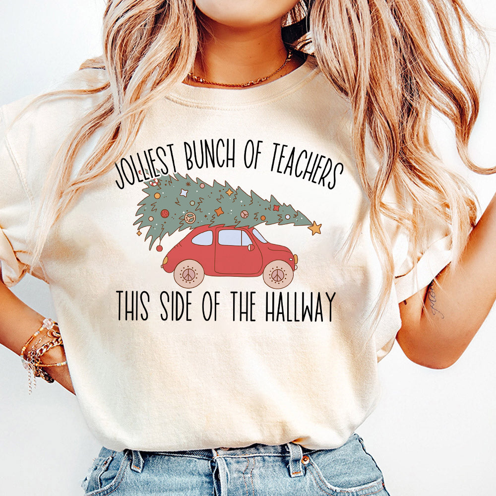 Jolliest Teachers This Side of the Hallway PNG  Retro Christmas Tree shirt design  Cute Christmas T-shirt Sublimation Digital Holiday gift S253 den 111124