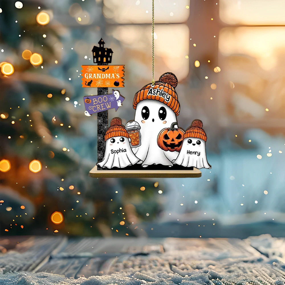 Funny Ghost Personalized Suncatcher, Cute Ghost Hanging Decor, Halloween Suncatcher Decor, Spooky Decor, Stained Glass Decor ORHA2708