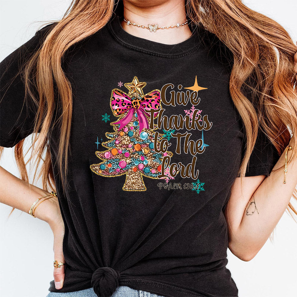 Give Thanks To The Lord Png, Glitter Christmas tree PNG, Thanksgiving Coquette Png, Christian winter Christmas, Jesus Cross,Dalmatian Dots S65 BAA