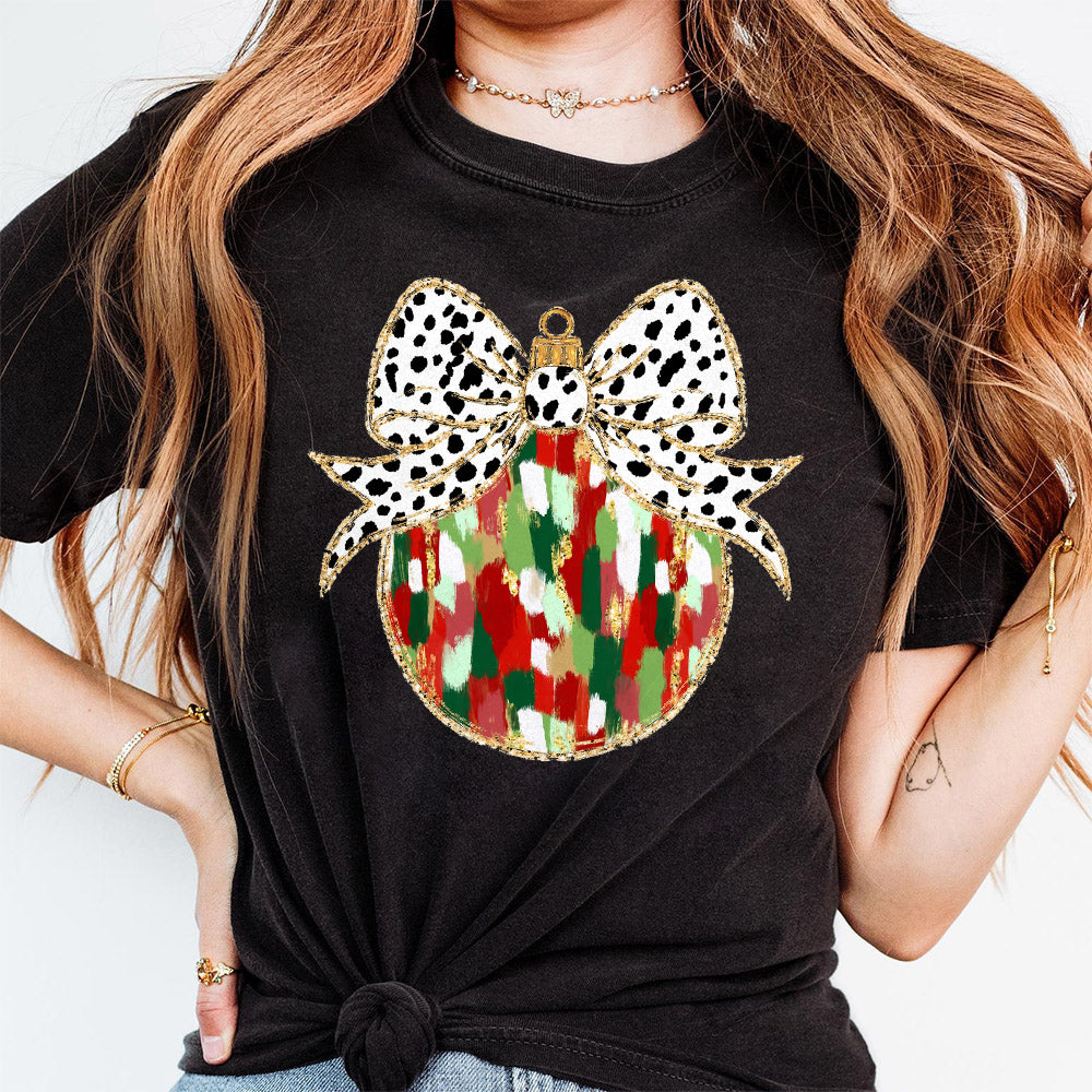 Red and green Coquette glitter Christmas ornament png Christmas design dtf Christmas girls winter png santa design bow acrylic brushstroke S103