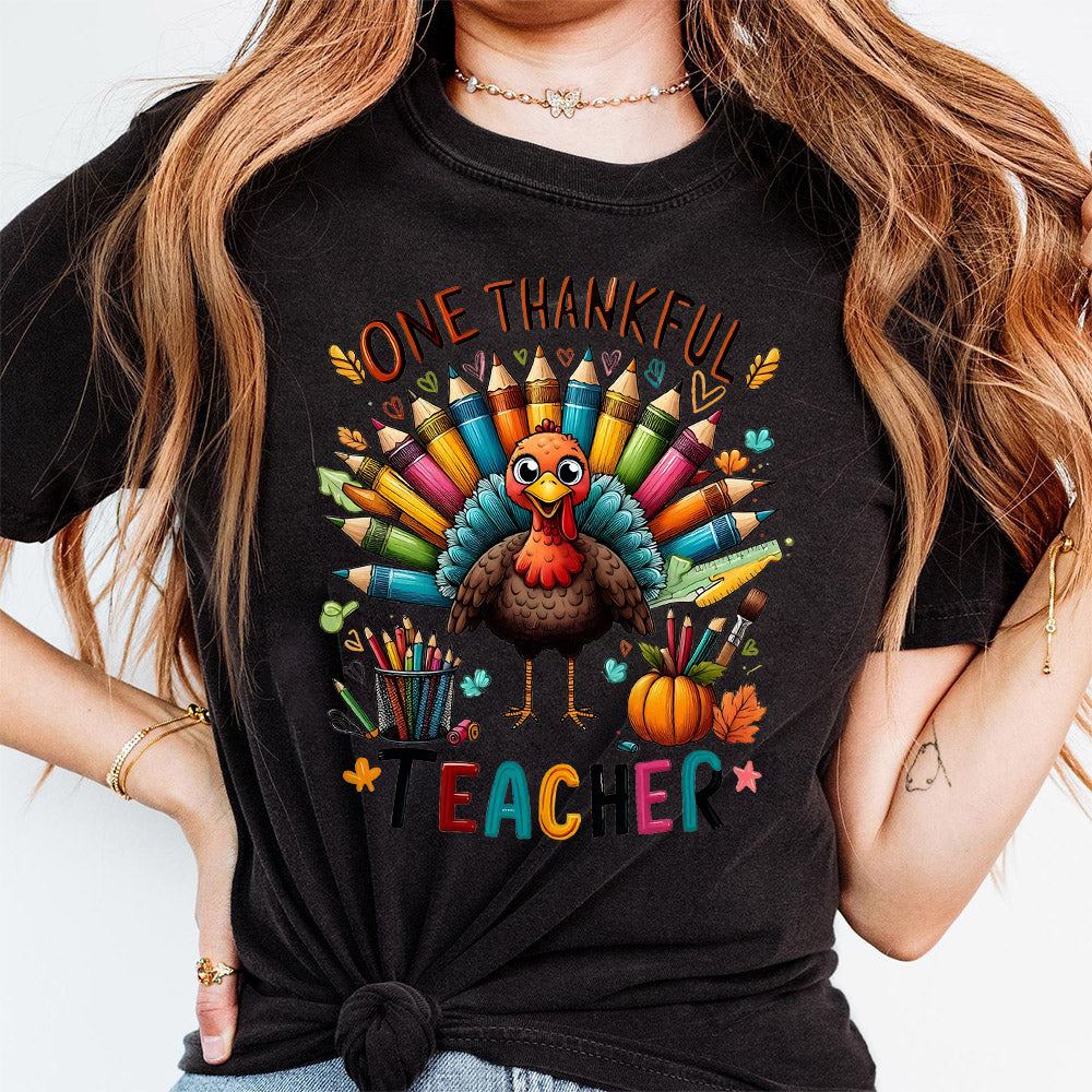 One Thankful Teacher Png, Teacher Thanksgiving Turkey Png, Cute Crayon Pencil Teacher Png, Thankful Teacher Png, Teacher Thanksgiving Png S238 091124