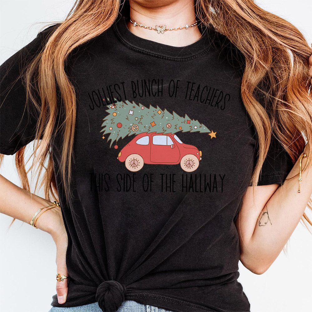 Jolliest Teachers This Side of the Hallway PNG  Retro Christmas Tree shirt design  Cute Christmas T-shirt Sublimation Digital Holiday gift S253 den 111124