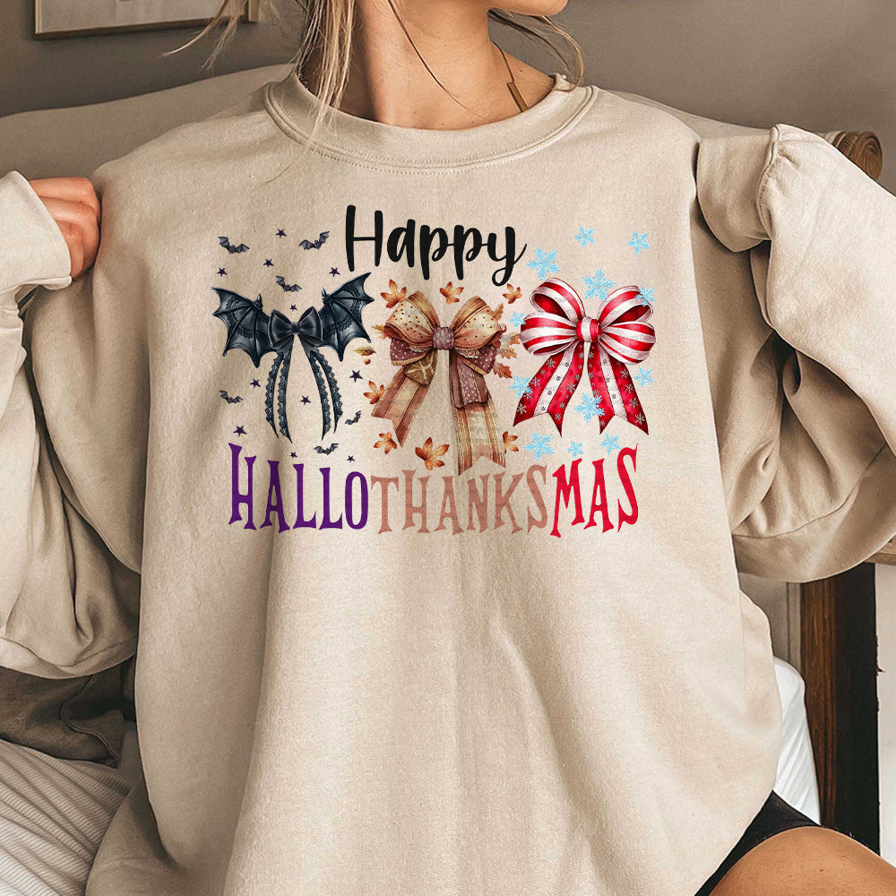 Hallothanksmas Coquette bow Shirt, Happy Hallothanksmas Shirt, Halloween Shirt, Christmas Coquette bow Shirt, Fall Shirt,Sublimate ,Trending Shirt FFF