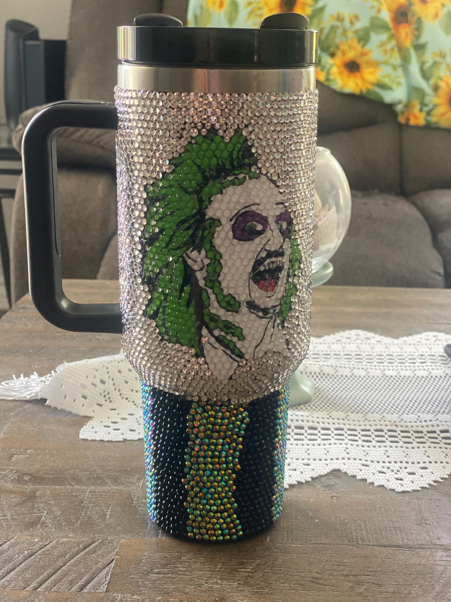 40oz Halloween Tumbler  Horror Movie Travel Mug  Horror Movie Gift Ideas  Halloween Gift  Bling Tumbler  Beetlejuice Bling Tumbler TUM2708