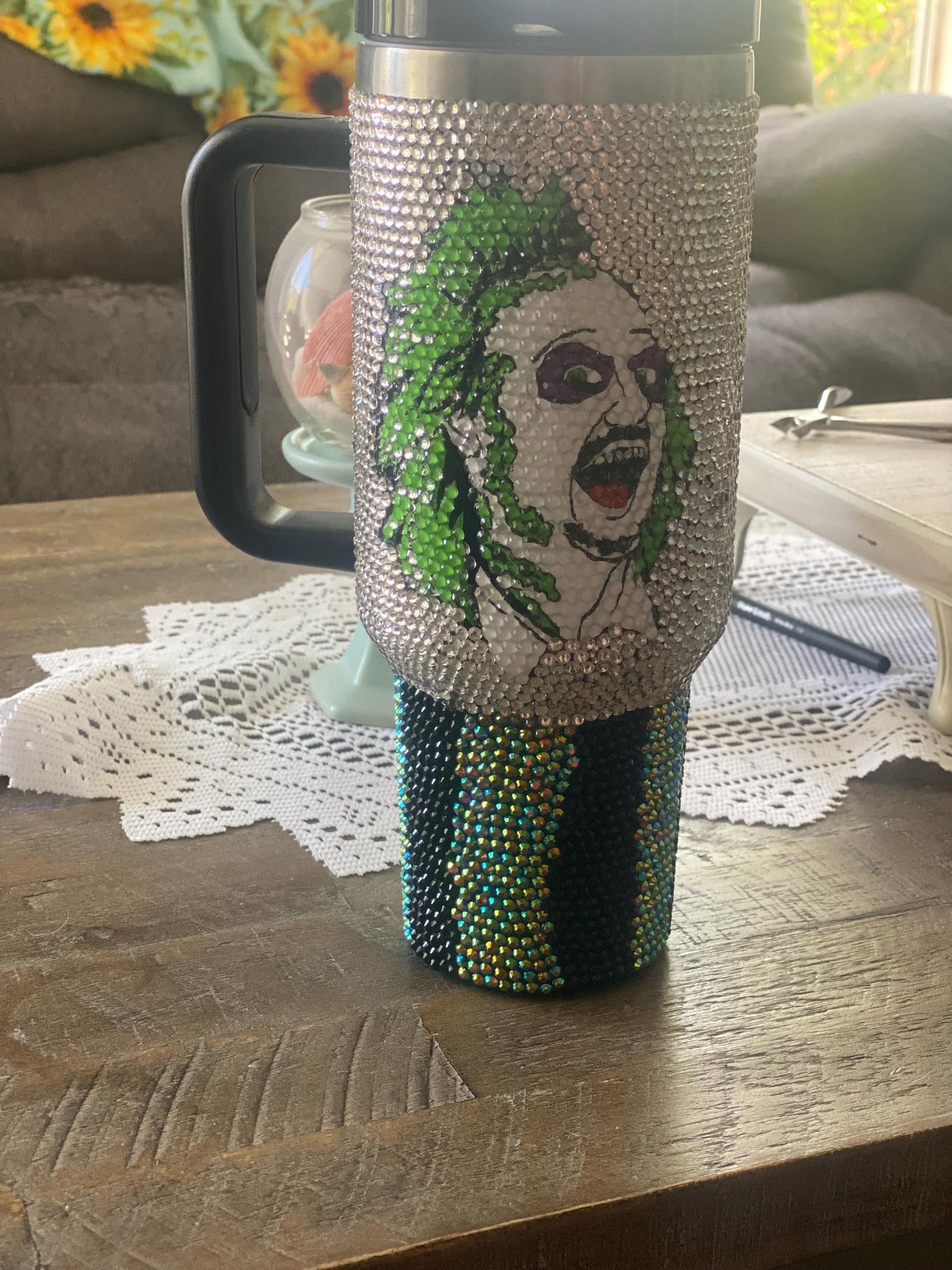 40oz Halloween Tumbler  Horror Movie Travel Mug  Horror Movie Gift Ideas  Halloween Gift  Bling Tumbler  Beetlejuice Bling Tumbler TUM2708