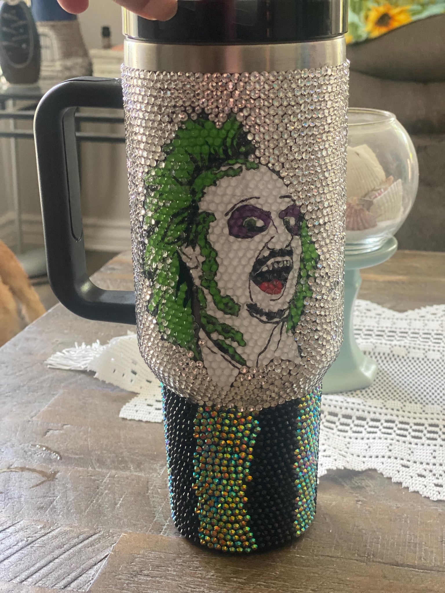 40oz Halloween Tumbler  Horror Movie Travel Mug  Horror Movie Gift Ideas  Halloween Gift  Bling Tumbler  Beetlejuice Bling Tumbler TUM2708