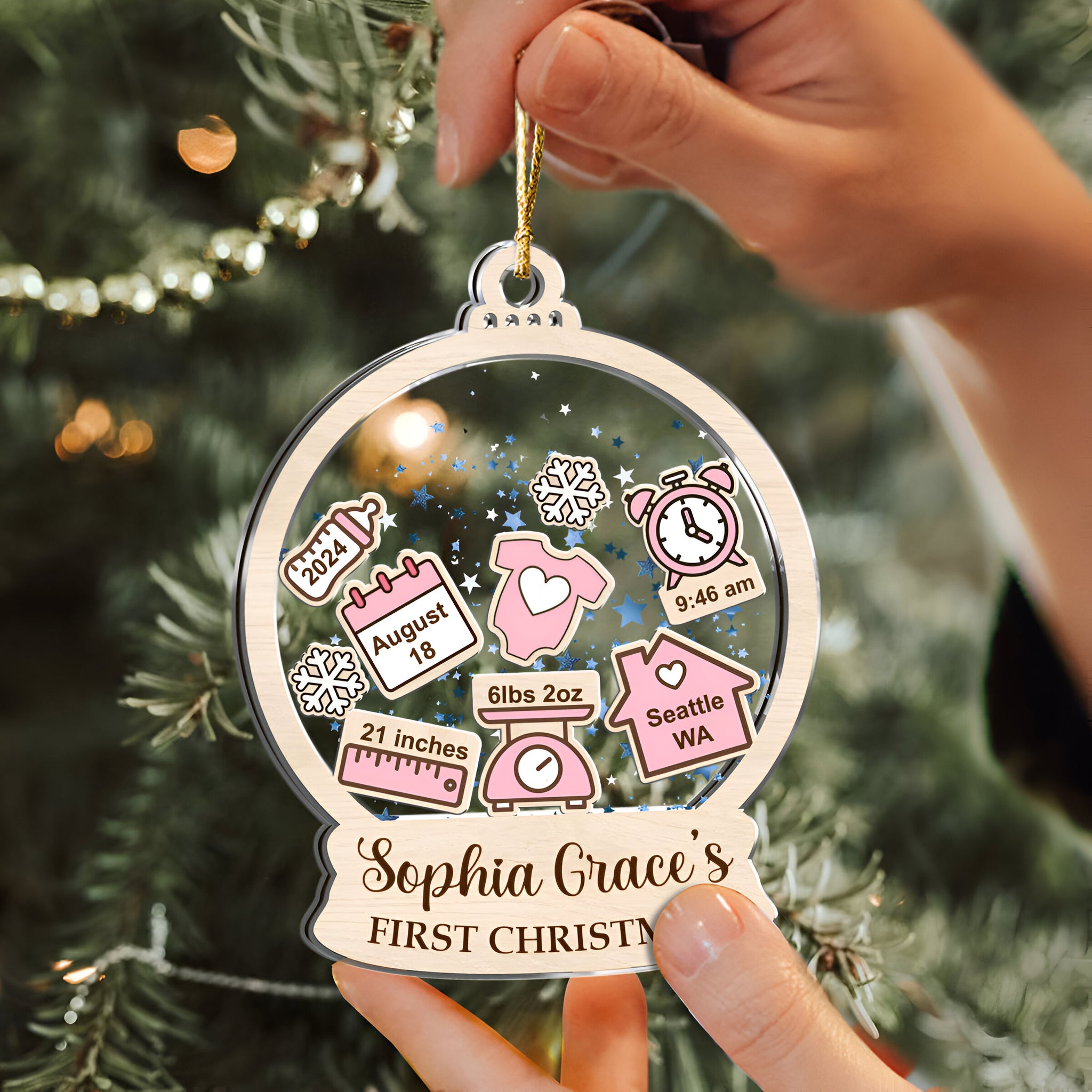 Christmas Gifts - Baby's First Christmas Ornament 2024, Personalized Baby 1st Christmas Ornament, Custom New Baby Gift, 4D Shake Babies Ornament, Baby Shower - Personalized 4D Shake BaORN0110