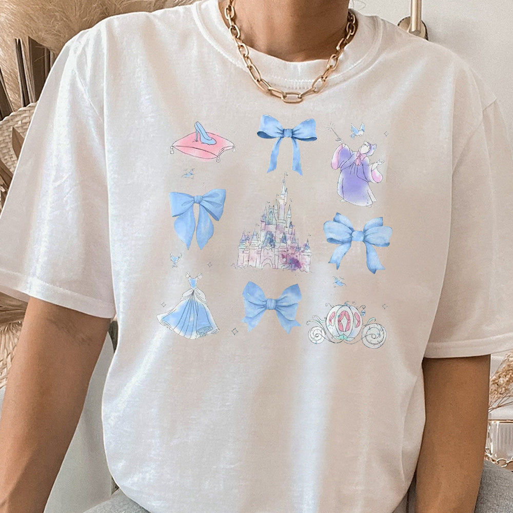 Disney Watercolor Coquette Bows Shirt, Princess Cinderella Shirt, Disney Princess Shirt, Cinderella Castle Shirt, Disney Vacation Shirt CCC