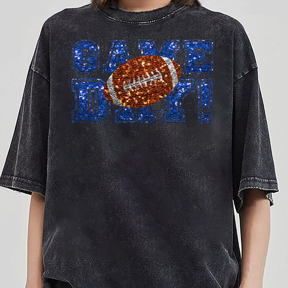 Game Day Football Faux Sequins Glitte, Cute Football Mom Shirt, Custom Mascot Bow Shirt, Game Day Shirt 2 DDD