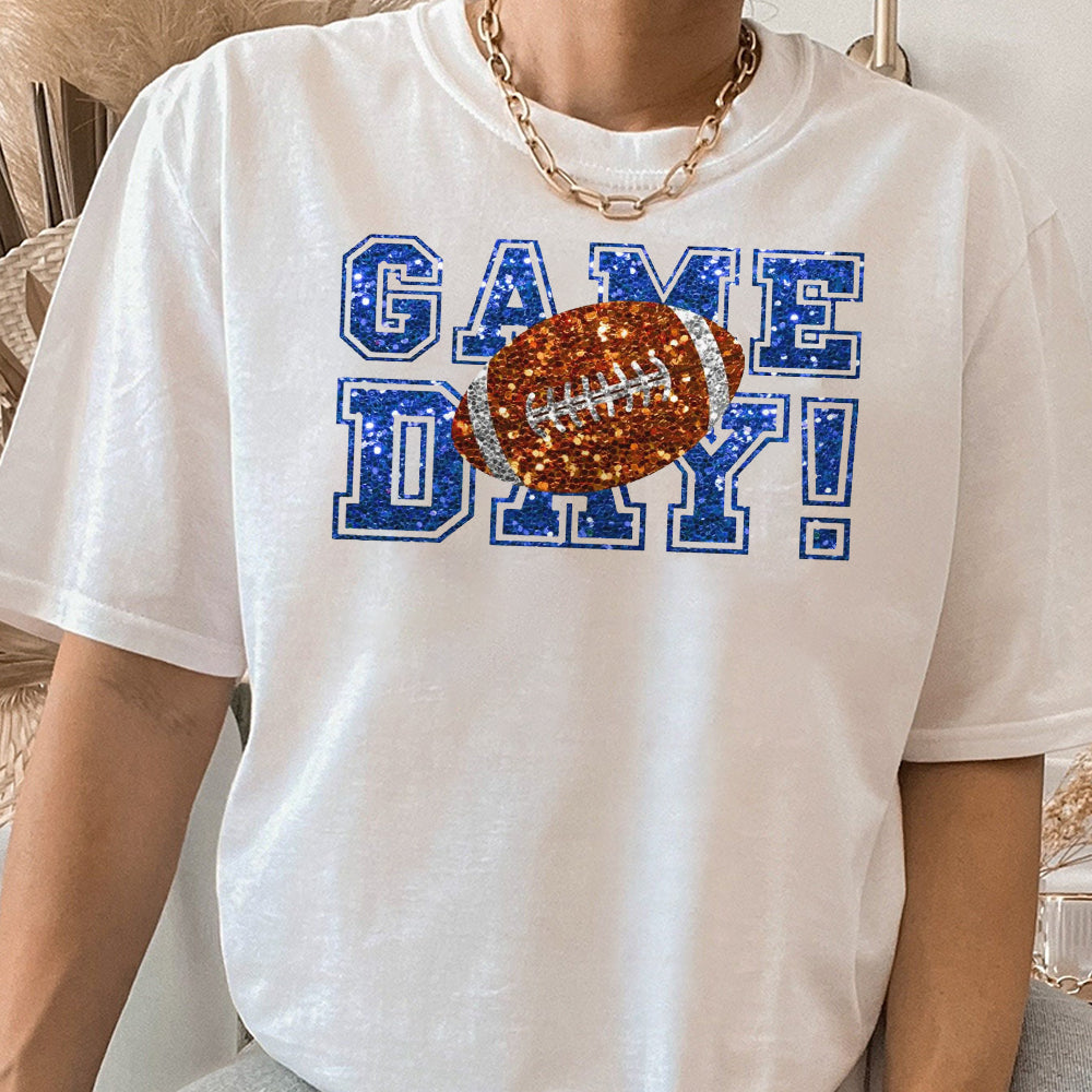 Game Day Football Faux Sequins Glitte, Cute Football Mom Shirt, Custom Mascot Bow Shirt, Game Day Shirt 2 DDD