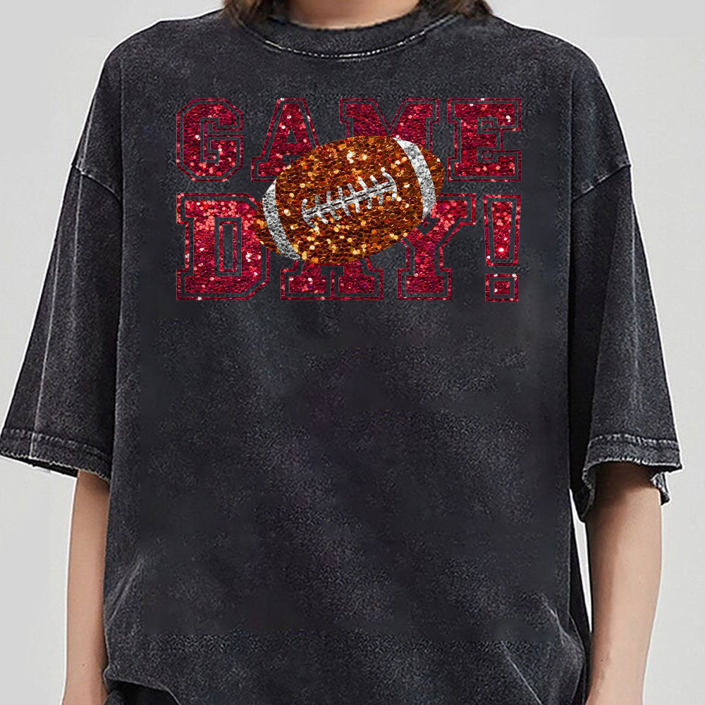 Game Day Football Faux Sequins Glitte, Cute Football Mom Shirt, Custom Mascot Bow Shirt, Game Day Shirt 3 DDD