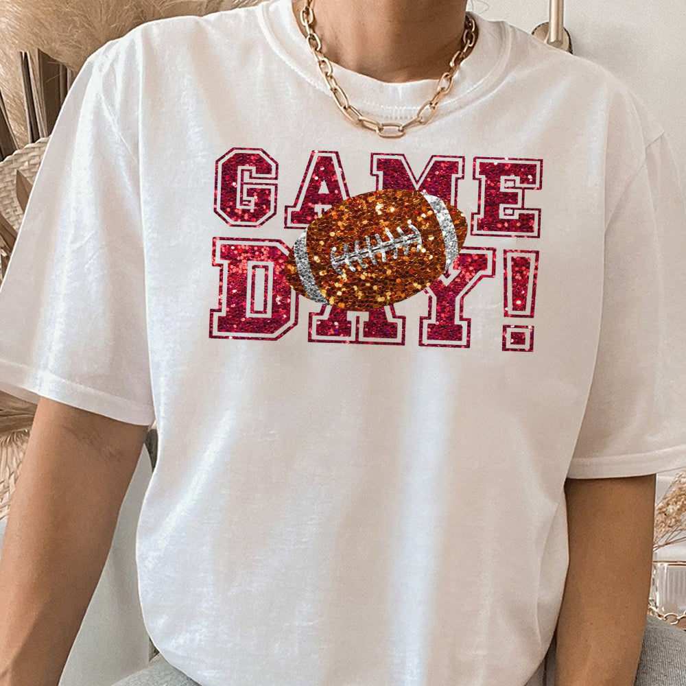 Game Day Football Faux Sequins Glitte, Cute Football Mom Shirt, Custom Mascot Bow Shirt, Game Day Shirt 3 DDD