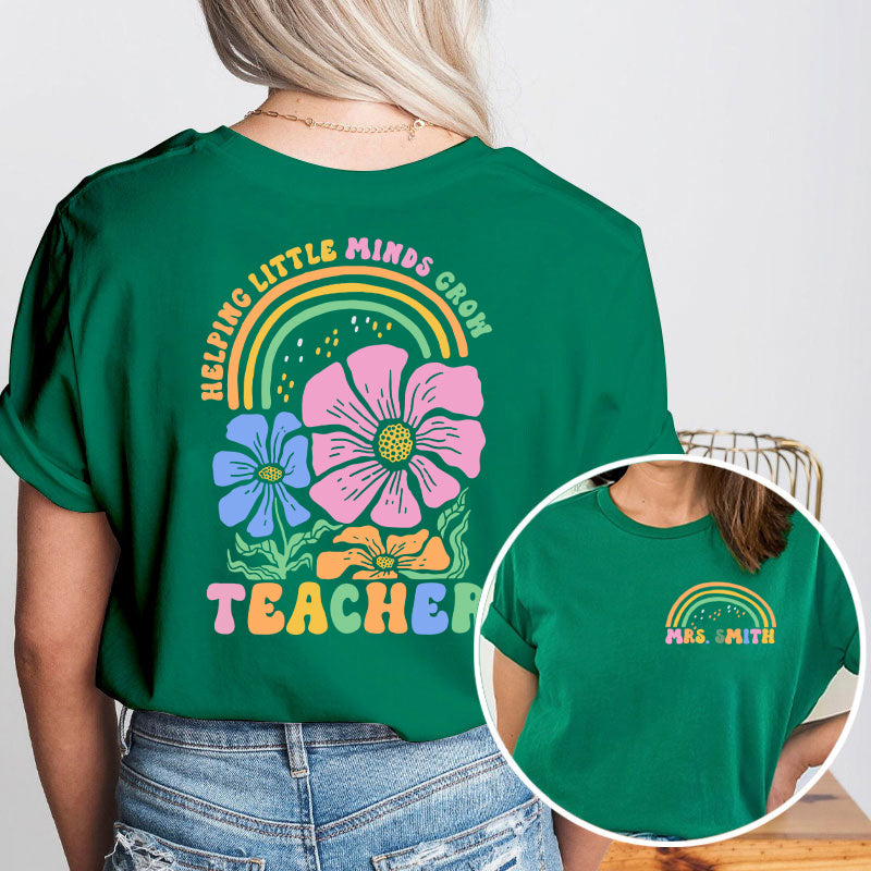 Personalized Teacher's Name And Grade Cartoon Pencil Font Design Teacher Two Sided T-Shirt 2MAT68