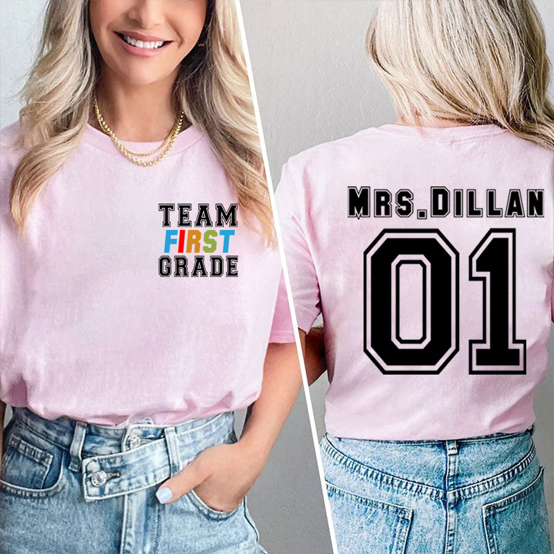 Personalized Retro Team Grade Teacher Two Sided T-Shirt 2MAT88