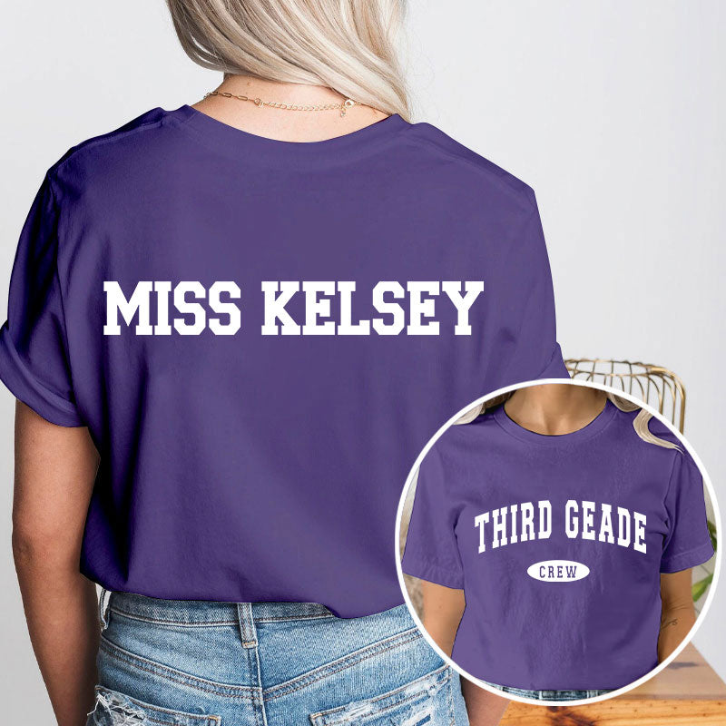 Personalized Simple Retro Text Design Teacher Two Sided T-Shirt 2MAT88