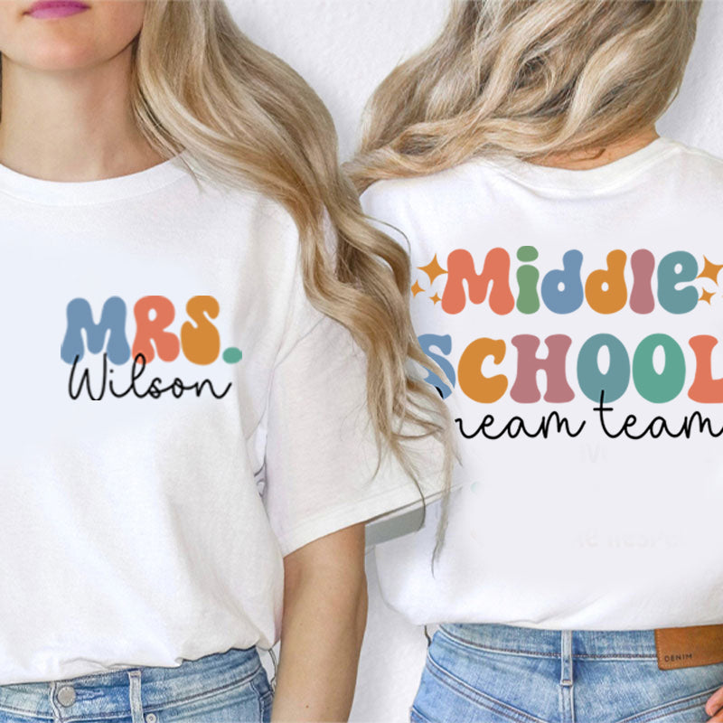 Personalized Floral Sun Helping Little Minds Grow Teacher Two Sided T-Shirt 2MAT68