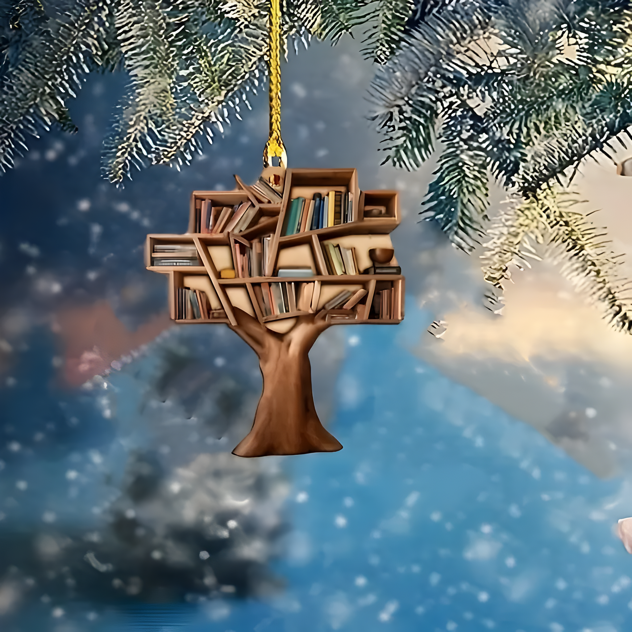 2D Book Tree Acrylic Ornament - Unique Classic Style Hanging Decoration for Book Lovers, No Electricity Required, Featherless, Perfect Gift for Librarians ORN2709