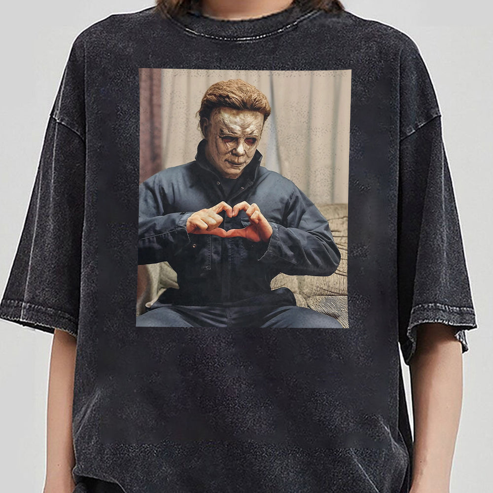 90s Michael Meyers Halloween Heart Hands Shirt, Michael Meyers Shirt Shirt,Horror Movie Shirt, Myers Thriller Friday the 13th Horror 2 AAA