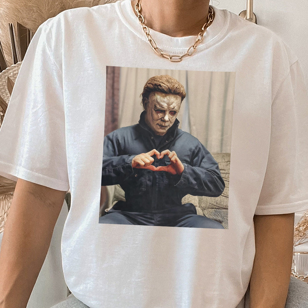 90s Michael Meyers Halloween Heart Hands Shirt, Michael Meyers Shirt Shirt,Horror Movie Shirt, Myers Thriller Friday the 13th Horror 2 AAA