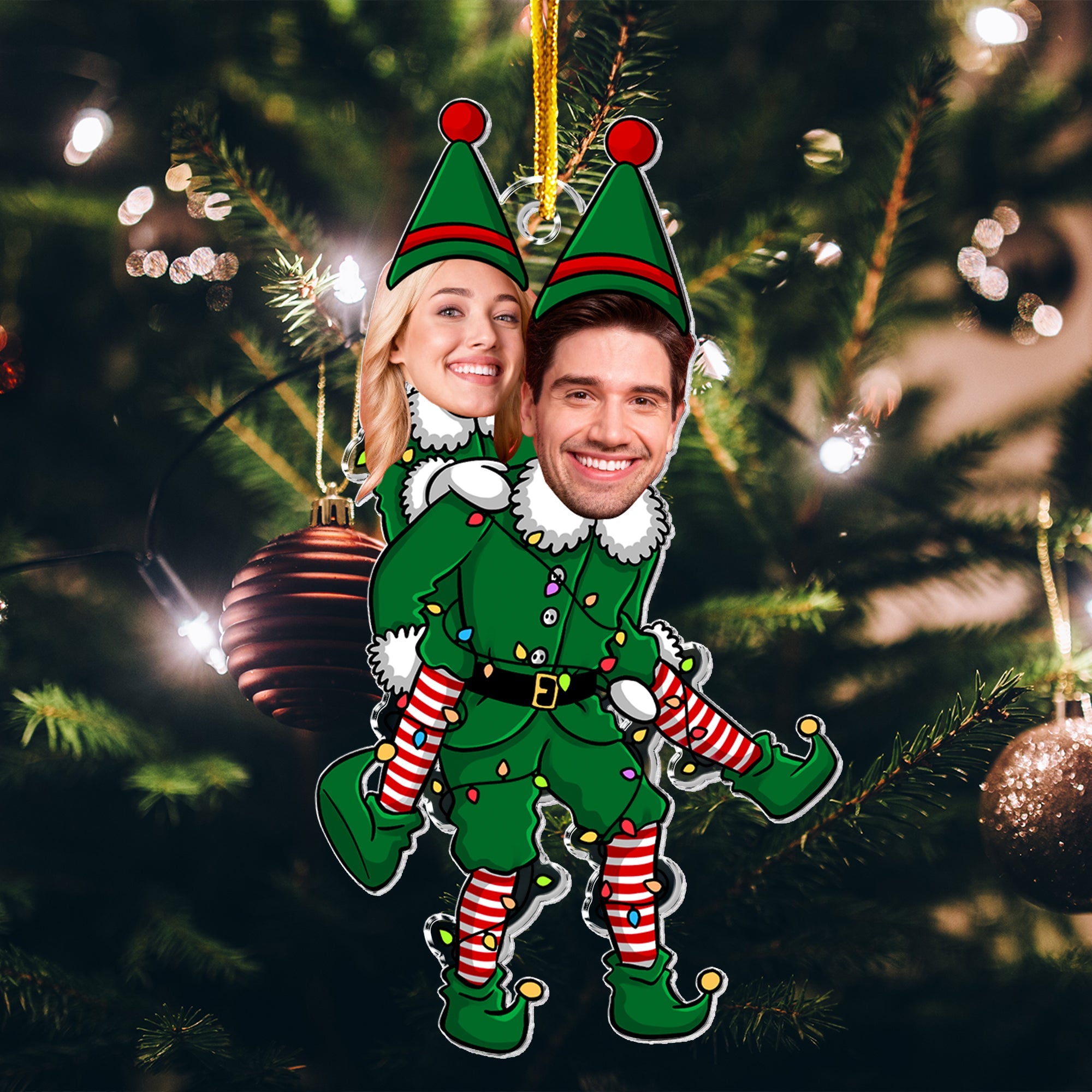 Couple Funny Elf - Personalized Acrylic Photo Ornament ORNA1210