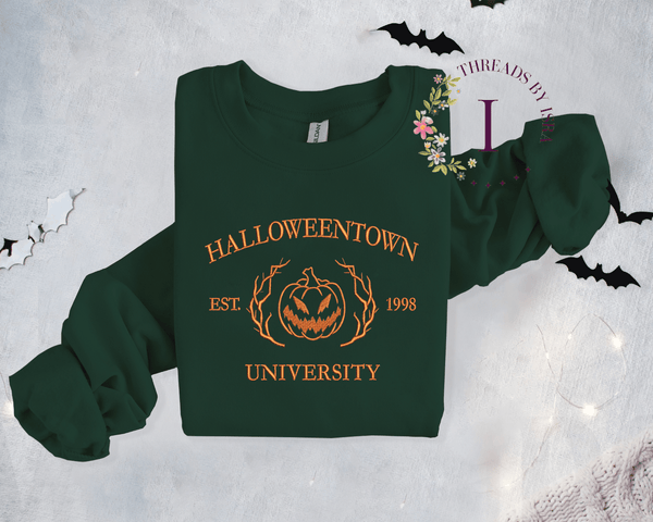 Halloweentown University Embroidered Sweatshirt , Cozy & Spooky Vibes EM1709S