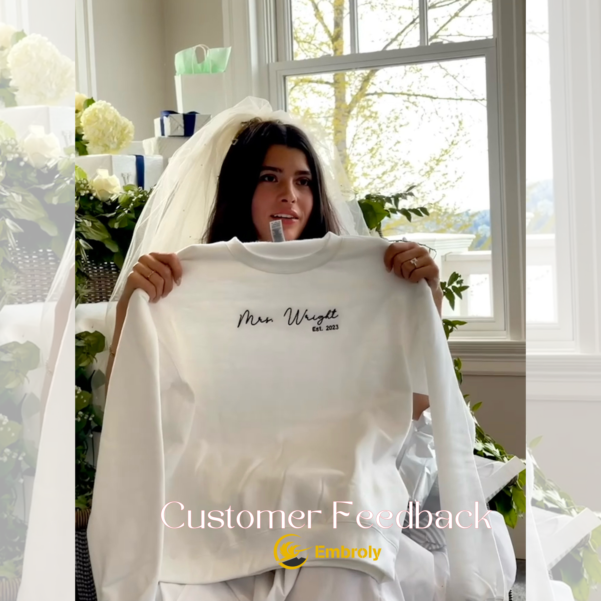 Personalized Engagement Gifts for Bride, Minimalist Gift Ideas with Custom Embroidered Sweatshirt em4
