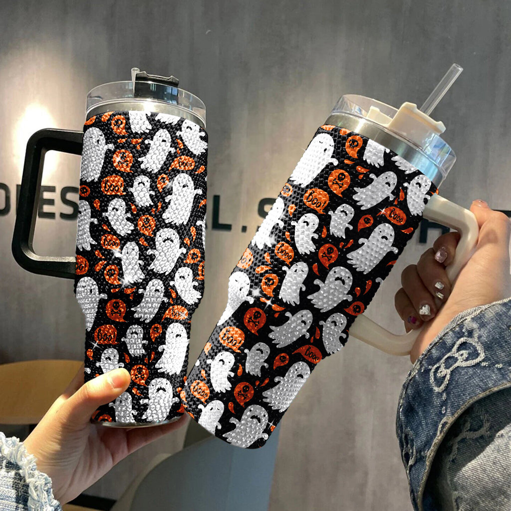 Spooky Ghost 40oz Rhinestone Tumbler, Halloween Ghostie Bling Tumbler, Halloween Gift Idea, Spooky Season Fall Cup, Cute Ghost Tumbler 2908