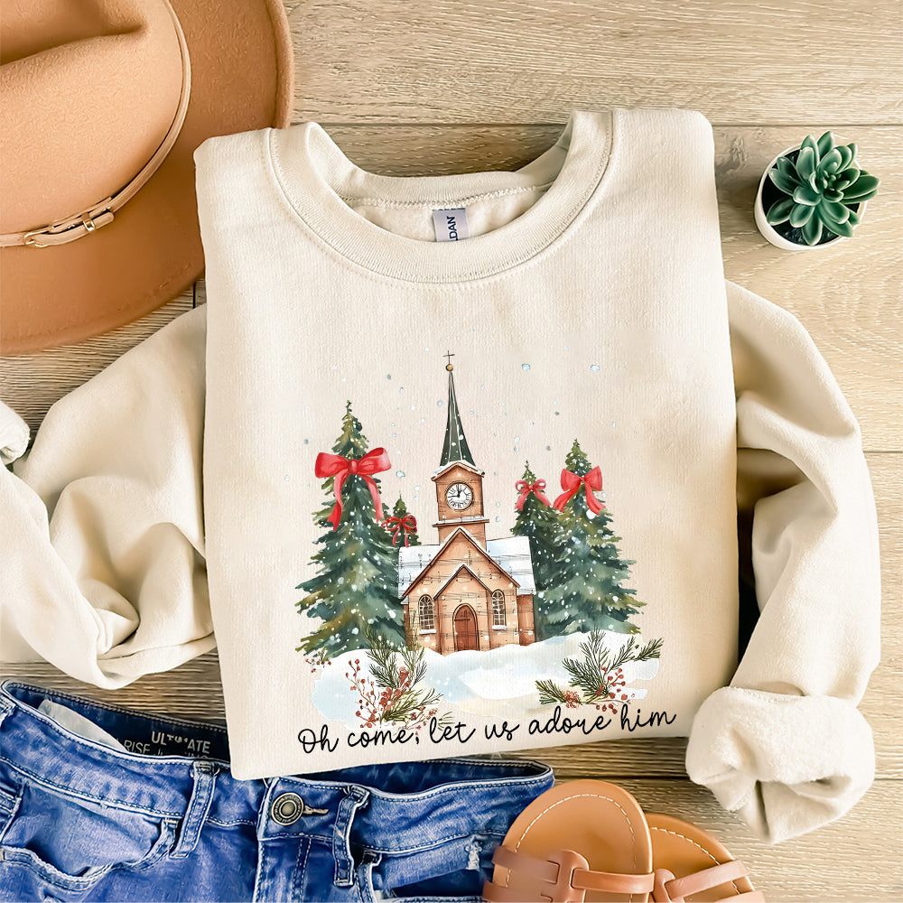 Oh Come Let Us Adore Him Png, Jesus Christmas PNG, Coquette Christmas Tree Png, Hand Drawn, Christian Christmas Png, Watercolor Christmas PNG1210 05 NPN