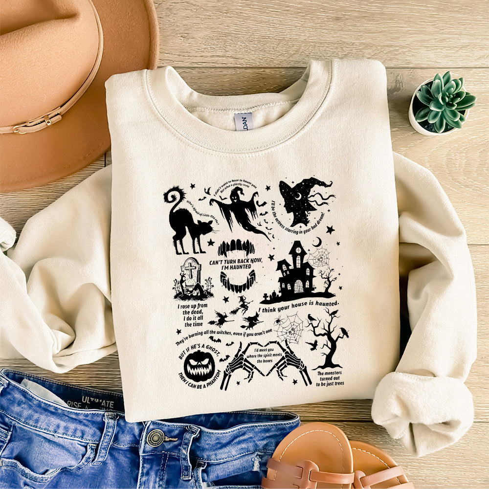 Spooky Halloween Crewneck SweatPng  Swift Lyrics Collage with Halloween Symbols & Lyrics  Cozy Swiftie Fall Apparel PNG0710 12 NPN