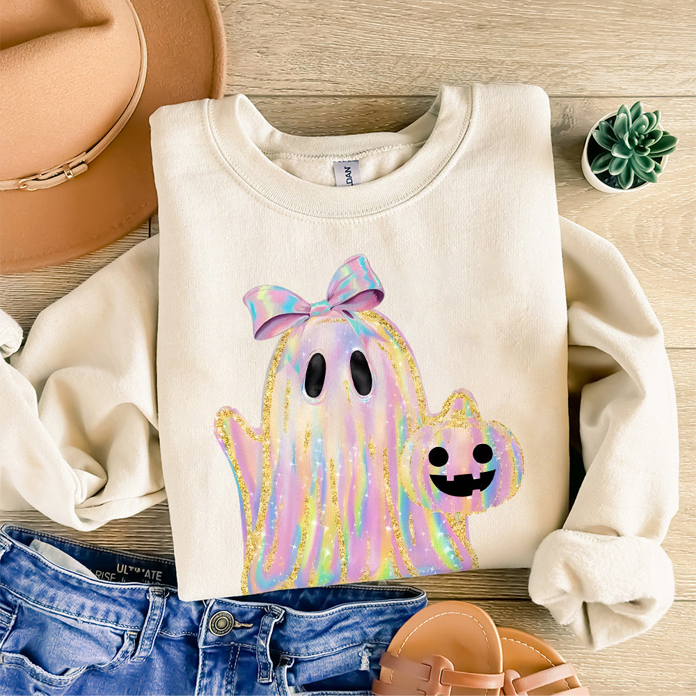 Iridescent Ghost Pumpkin PNG, Coquette Halloween Design, Iridescent Ghost Pumpkin Design, Halloween PNG, Girly Halloween Png, Cute Ghost Png PNG2309 05 NPN