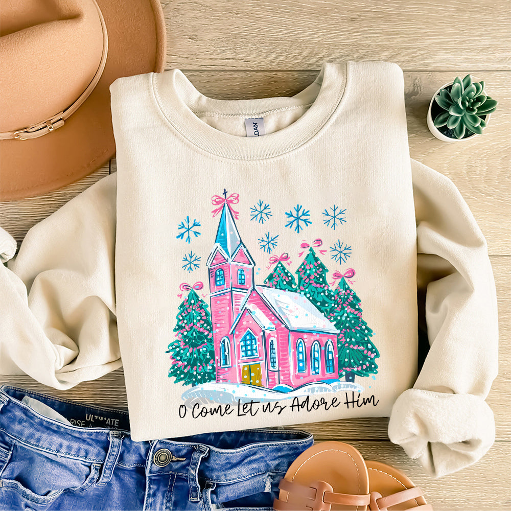 Oh Come Let Us Adore Him Png, Jesus Christmas PNG, Coquette Christmas Tree Png, Hand Drawn, Christian Christmas Png, Watercolor Christmas S29 VAA
