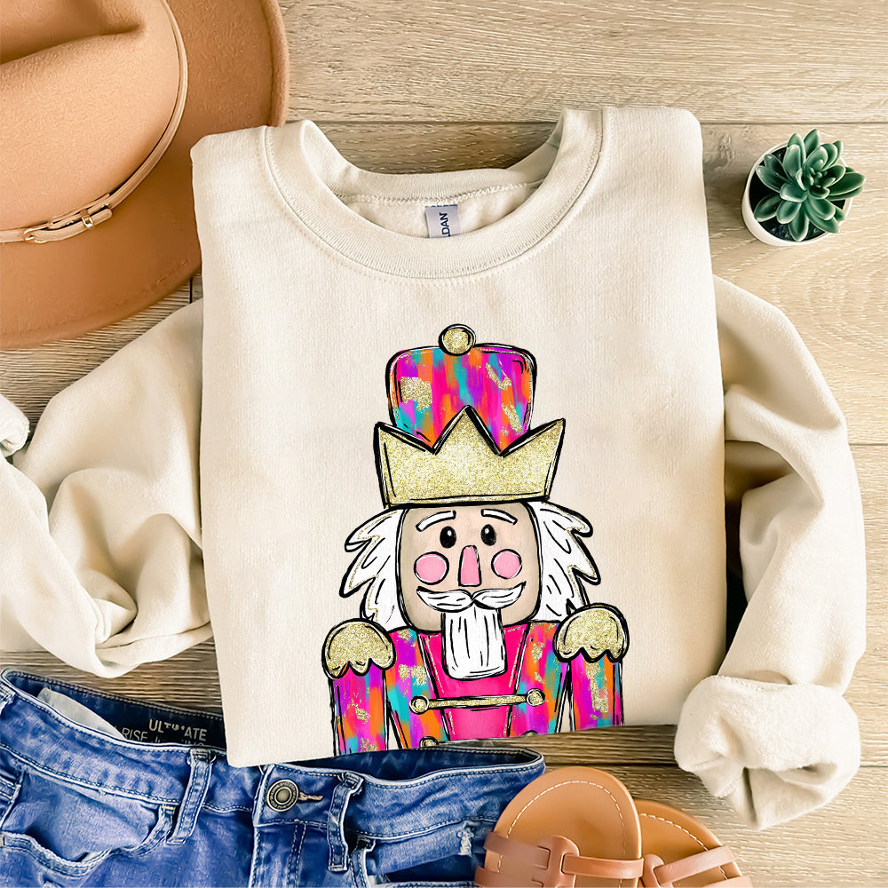 Christmas PNG Design Digital Download  Hand Drawn PNG File  Tshirt design  Colorful Preppy Nutcracker  Gold Glitter Foil  DTF S84 SACH26