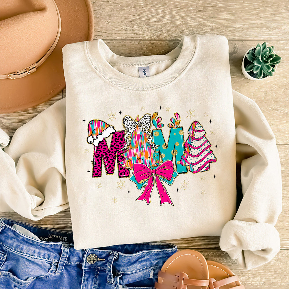 Colorful Coquette Glitter Christmas Mama Png, Mama Claus png, Christmas Tree Cake png, Bright Color Christmas Png, Christmas brushstroke S48 SACH26