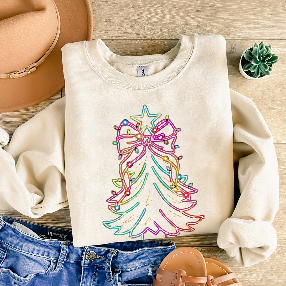 Neon Coquette Christmas Tree png, Neon Christmas png, Colorful Christmas Tree png, Hand Drawn, Christmas Bow png, Merry and Bright S138 SNA