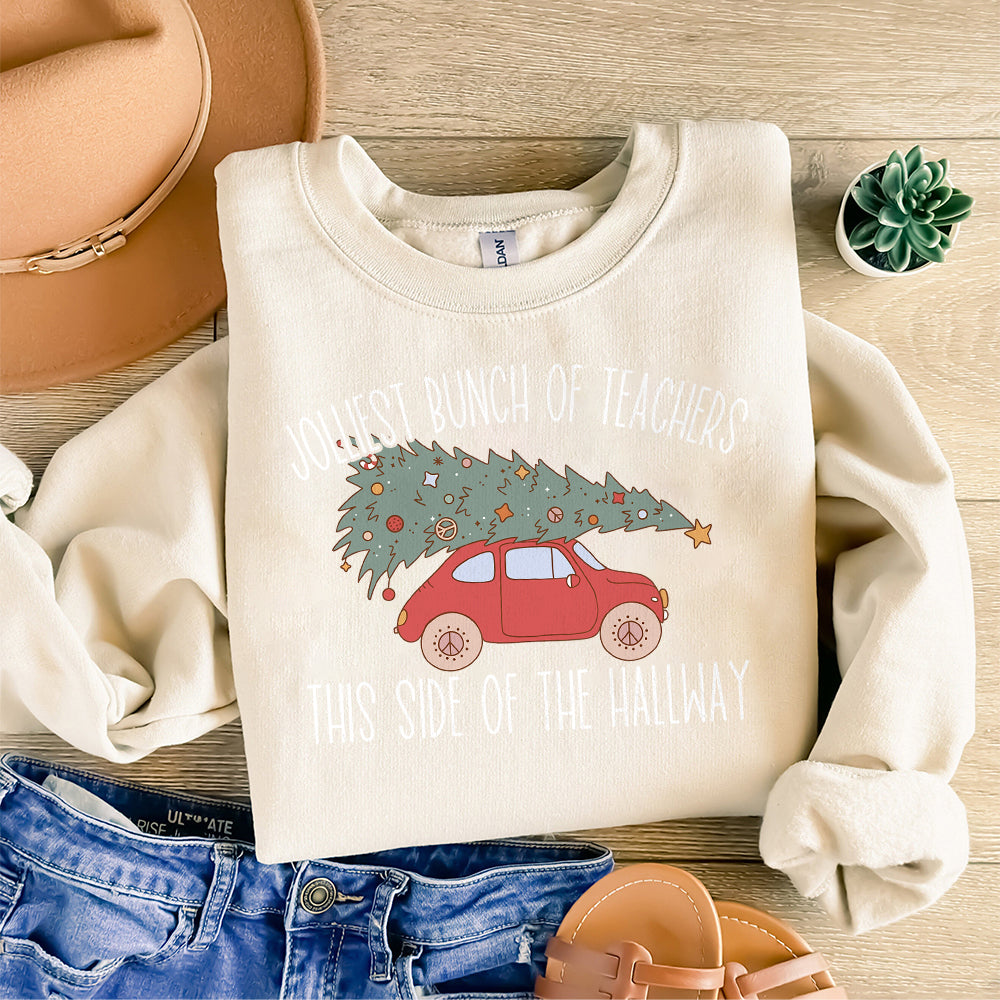 Jolliest Teachers This Side of the Hallway PNG  Retro Christmas Tree shirt design  Cute Christmas T-shirt Sublimation Digital Holiday gift S253 trang 111124