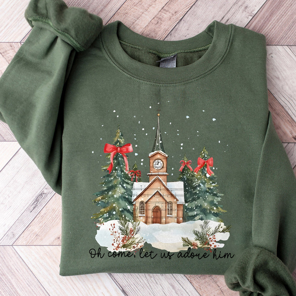 Oh Come Let Us Adore Him Png, Jesus Christmas PNG, Coquette Christmas Tree Png, Hand Drawn, Christian Christmas Png, Watercolor Christmas PNG1210 05 NPN