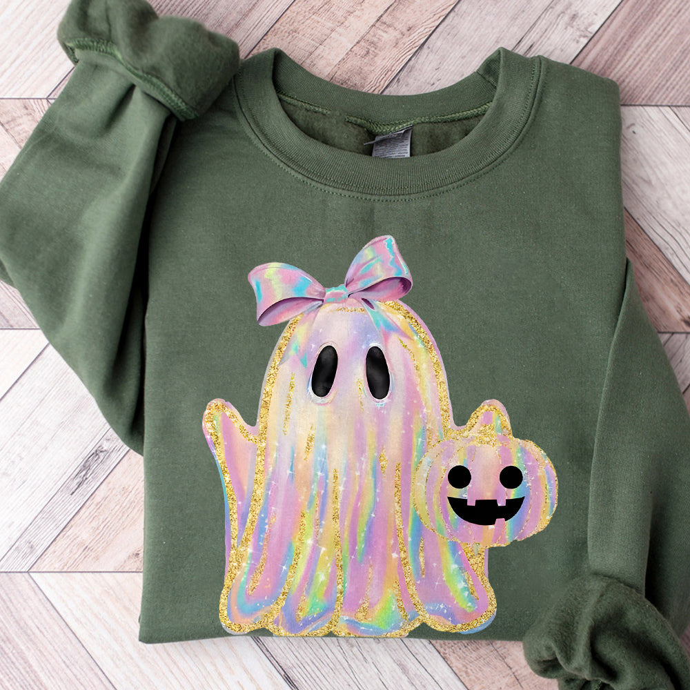Iridescent Ghost Pumpkin PNG, Coquette Halloween Design, Iridescent Ghost Pumpkin Design, Halloween PNG, Girly Halloween Png, Cute Ghost Png PNG2309 05 NPN