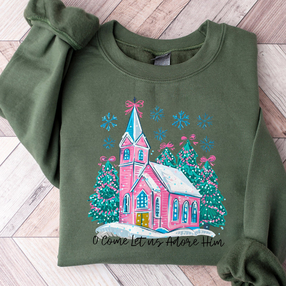 Oh Come Let Us Adore Him Png, Jesus Christmas PNG, Coquette Christmas Tree Png, Hand Drawn, Christian Christmas Png, Watercolor Christmas S29 NAA