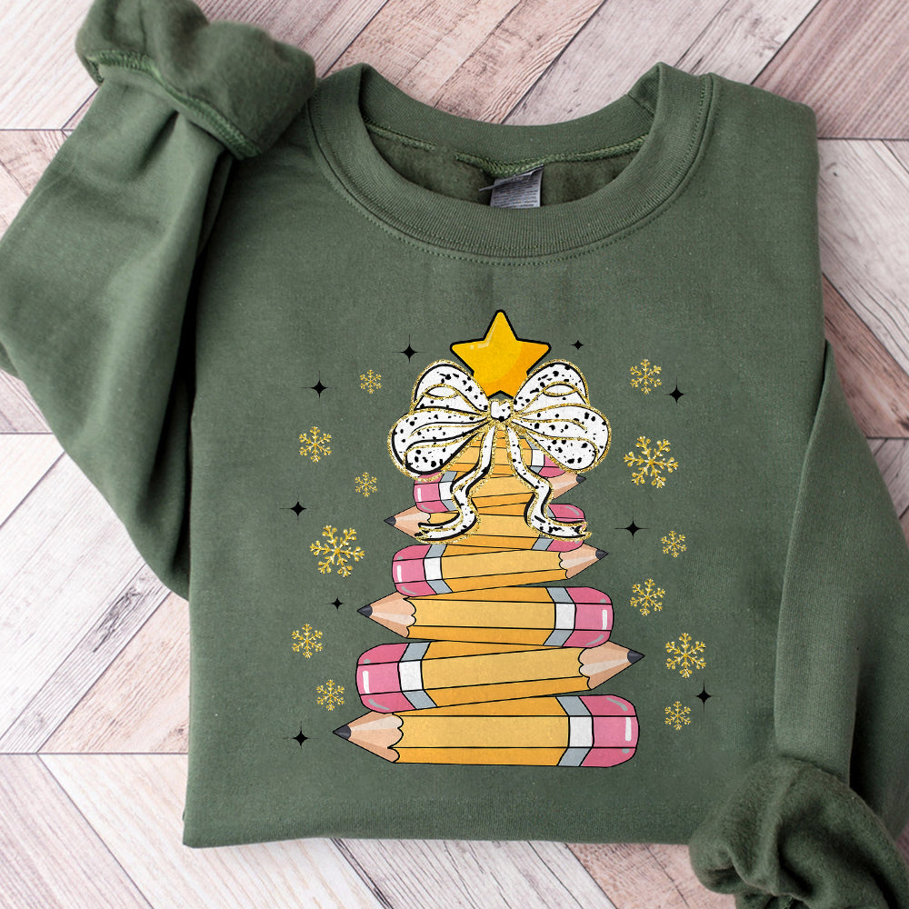 Christmas pencil tree teacher PNG, Crayon Tree Light Png, Gifts Student Shirt, Teacher Christmas Png, Christmas Gifts, Sublimation Design S68 BAA